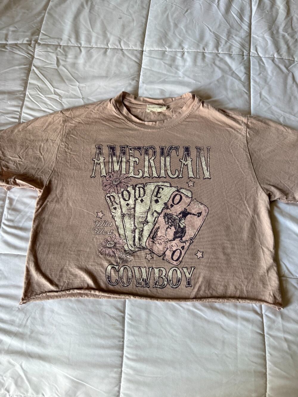 Refined Canvas American Rodeo Cowboy T Shirt M Western Graphic Crop Tee Boho